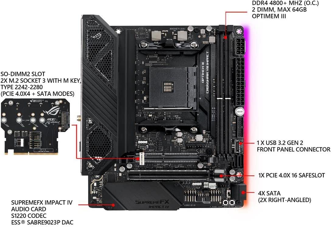 اللوحة الأم للألعاب أسوس روج كروسهير فيي إمباكت AMD X570 Am4 Mini-DTX