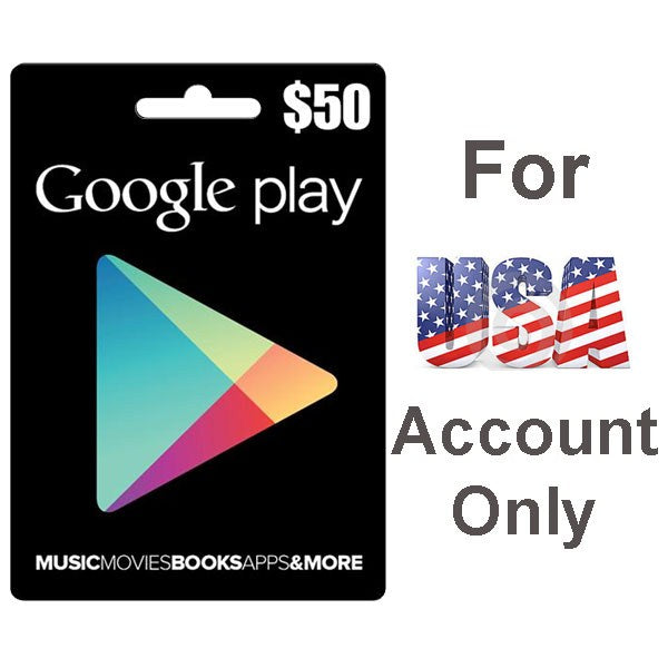 جوجل , بطاقة الالعاب جوجل بلاي كارد - لحساب أمريكي - 50 دولار